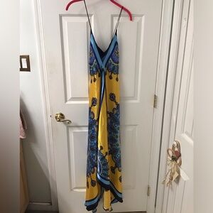 RUBBER DUCKY VINTAGE SILK POLY BATIK PRINT MACI DRESS SZ S EUC SIDE ZIP UNLINED